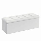 Pufa ze schowkiem biała 110x38 cm prostokątna ławka skóra eko