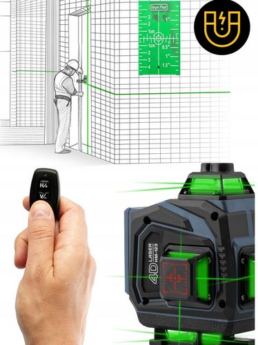 POZIOMICA LASEROWA LASER KRZYŻOWY 4D SAMOPOZIOMUJĄCY 40m 2 Akumulatory na Arena.pl