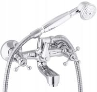Bateria wannowa z prysznicem ścienna retro dwuuchwytowa kran do wanny chrom