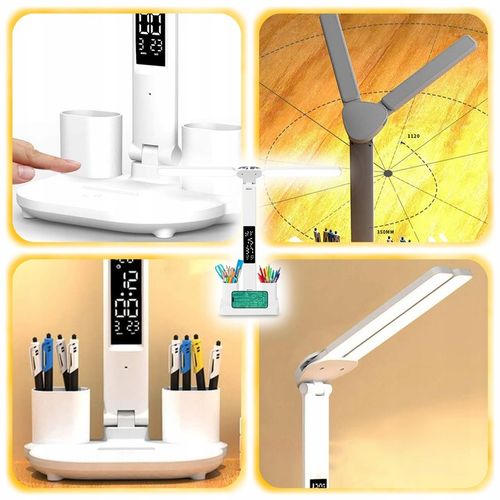 PODWÓJNA LAMPKA BIURKOWA LED Z ORGANIZEREM WYŚWIETLACZEM TEMP ZEGAR na Arena.pl