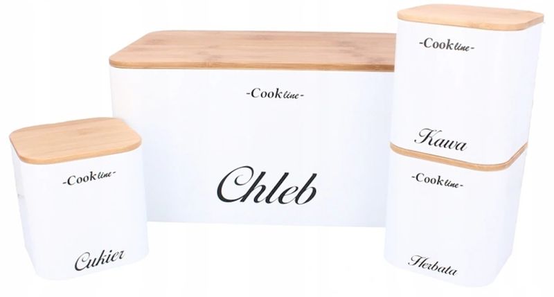 CHLEBAK ZESTAW POJEMNIKI DREWNO BAMBUS 4w1 BIAŁY zdjęcie 1