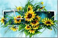 60CM 40CM ZEGAR OBRAZ SŁONECZNIKI TURKUSIE DRUK PŁÓTNO RAMA