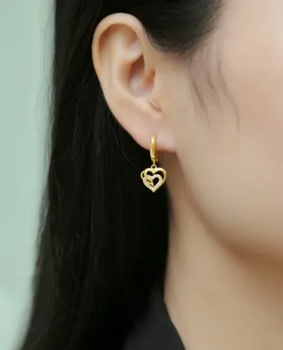 ZLOTE KOLCZYKI WISZĄCE SERCA, KOLCZYKI ANGIELSKIE SREBRO POZŁCANE na Arena.pl