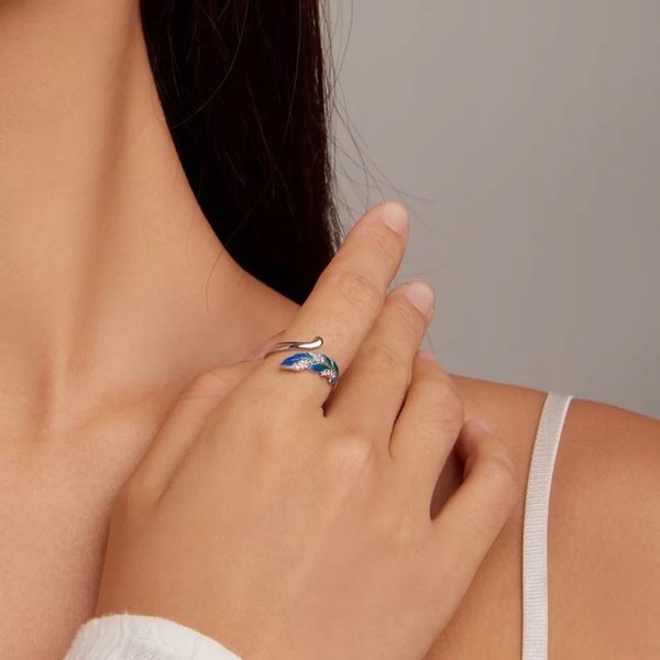 Pierścionek Srebrny z Cyrkoniami Piórko Pierścionki Srebro 925 zdjęcie 5