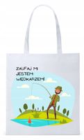 Dla Wędkarza Rybaka Torba Eco Biała Shopper Z Nadrukiem Ze Zdjęciem