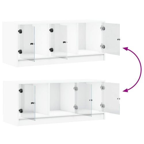 Szafka TV ze szklanymi drzwiami, biała, 102x37x42 cm na Arena.pl