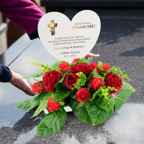 Stroik KWIATY RÓŻE na GRÓB + PODSTAWKA z DEDYKACJĄ na Arena.pl