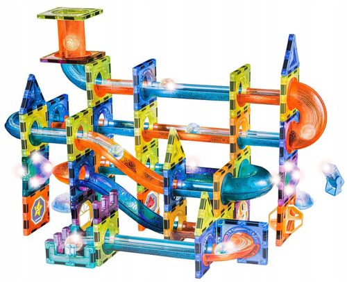 Klocki KONSTRUKCYJNE MAGNETYCZNE Świecące Tor Kulkowy Kulodrom 110 szt na Arena.pl