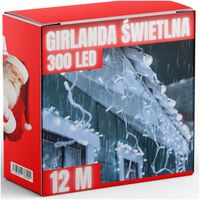 KURTYNA SOPLE 300 LED ZEWNĘTRZNE BIAŁE ZIMNE CHOINKOWE lampki 8 trybów 12M