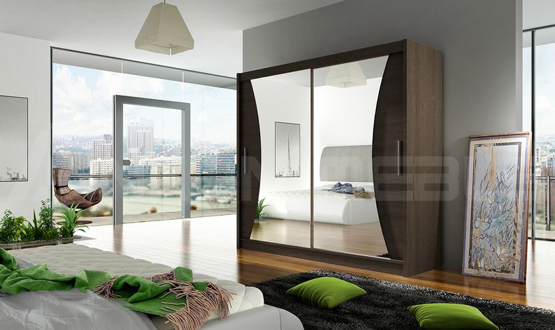 Szafa przesuwna Bega V z lustrem 180cm - pojemna garderoba - CHOCO zdjęcie 2