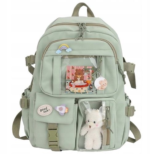 Plecak Szkolny ZIELONY Kl 1-3 z Misiem Przypinki Tornister dla Dziewczynki na Arena.pl