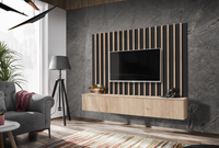 Meblościanka z Lamelami 180 cm Dąb Artisan + Czarny VESTO AM