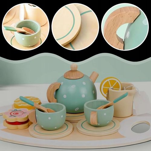 ZESTAW DO HERBATY KAWY DLA DZIECI DREWNIANY SERWIS KAWOWY DO ZABAWY PREZENT na Arena.pl