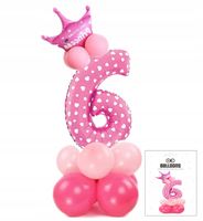 ZESTAW BALONÓW STOJĄCY RÓŻOWY Z CYFRĄ 6 NA PRZYJĘCIE URODZINOWE DEKORACJA