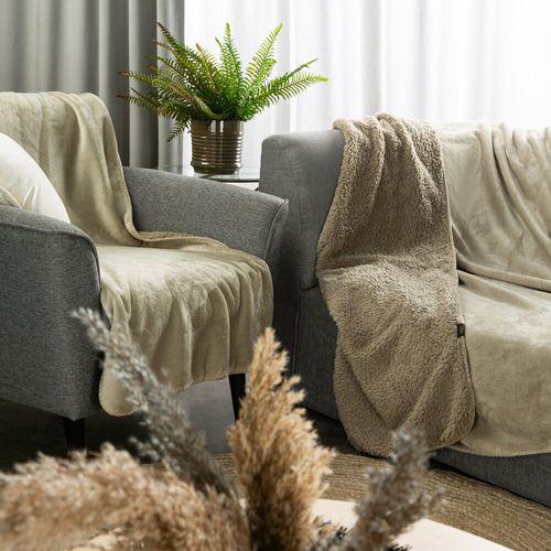 Koc narzuta TEDY 200x220 Eurofirany beżowy miękka bukla + ciepły polar na Arena.pl