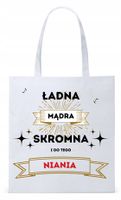 Torba Biała Eco Shopper Dla Niani Opiekunki Z Nadrukiem Ze Zdjęciem