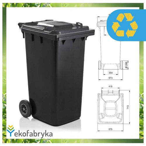 Pojemnik na śmieci 240l odpad ZMIESZANE Kosz WEBER Najwyższa Jakość CZARNY na Arena.pl
