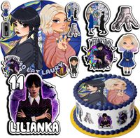 ZESTAW OPŁATEK NA TORT 20CM + 17 POSTACI - WEDNESDAY + IMIĘ 15CM 18CM