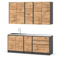 Meble Kuchenne Zestaw Bella 2.6m Szafki Kuchenne Modułowe Szary Dąb Wotan