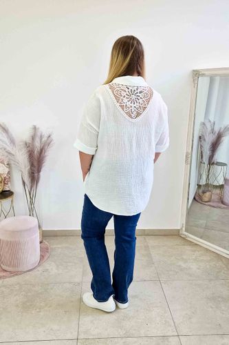 Biała Muślinowa Koszula Damska z Koronką na Plecach UNI na Arena.pl