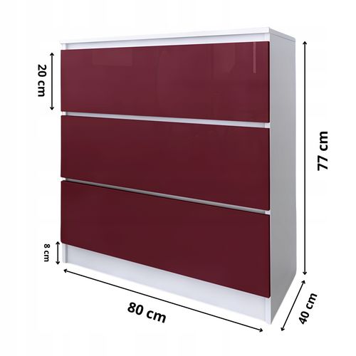 Komoda Do Salonu Sypialni 3 Szuflady 80 Zoe Biała Bordo Połysk na Arena.pl