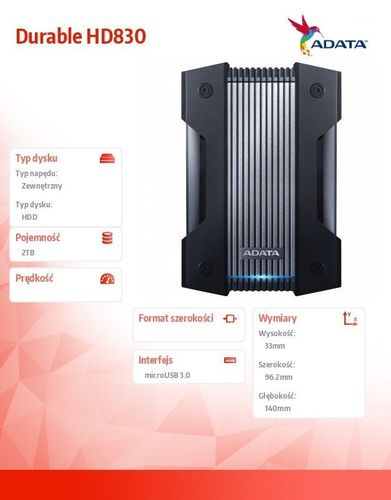 Dysk twardy Durable HD830 2TB microUSB3.0 Black na Arena.pl