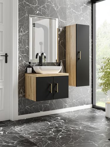 Szafka łazienkowa wisząca MARKUS 80 czarny/dąb z umywalką Lara (W5) na Arena.pl