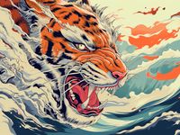 Plakat 20x15cm Tygrys Na Fali