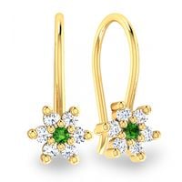 ZŁOTE KOLCZYKI KWIATKI Z ZIELONYMI CYRKONIAMI ZE ZŁOTA PRÓBY 585 NA BIGLU