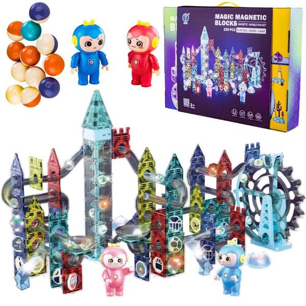 Świecące Klocki Magnetyczne, Tor Kulkowy Dla Kulek 230 Elementów Kulodrom zdjęcie 1