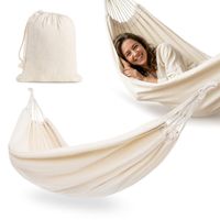 Hamak wiszący ogrodowy HyperMotion boho beżowy 200 × 150 cm z pokrowcem