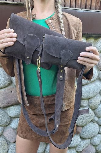 Zamszowa Torebka włoska CZEKOLADOWA nerka listonoszka MAXI DUŻA WERSJA na Arena.pl