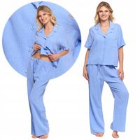 Muślinowa PIŻAMA DAMSKA Bawełniana Krótka Koszula Długie Spodnie MORAJ L