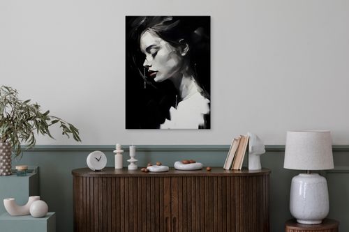Obraz Canvas Czarno-Biały Kobiecy PORTRET Czerwone Usta 40cm x 50cm na Arena.pl