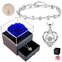 ZESTAW Naszyjnik Bransoletka Srebrna Damska KOMPLET Wieczna Róża Na Prezent