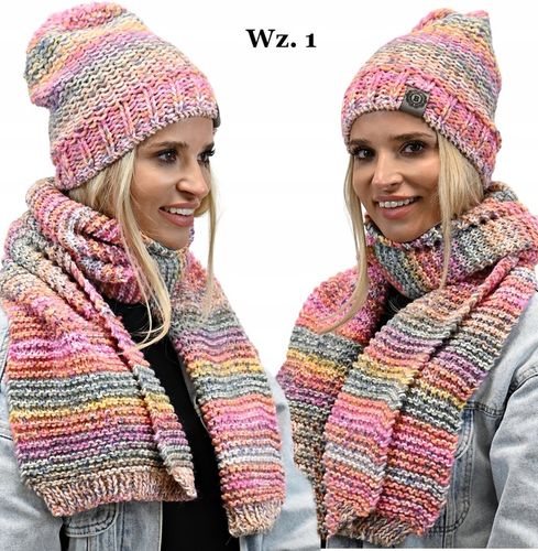 Zimowy Komplet Kolorowy Gruby Czapka Szal Wz1 na Arena.pl