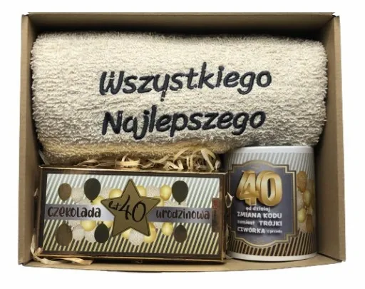 PREZENT NA URODZINY 18-70 Zestaw Kosz Prezentowy Ręcznik Kubek Czekolada zdjęcie 12