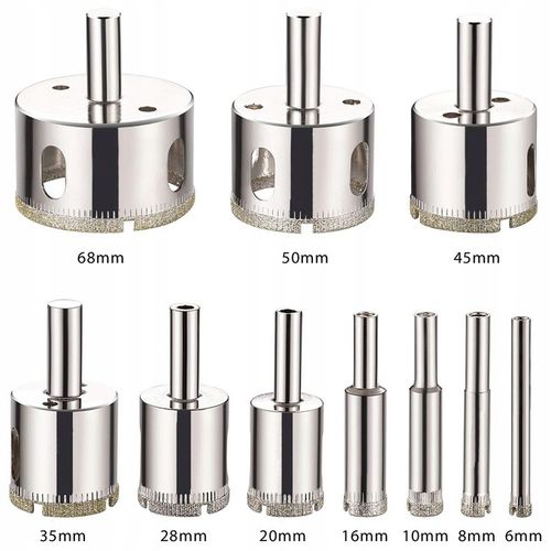 WIERTŁO OTWORNICE DIAMENTOWE DO GRESU PŁYTEK SZKŁA PROFIL 6-68MM KORONKI na Arena.pl