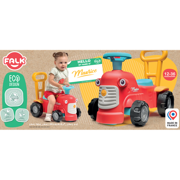 FALK Maurice Traktorek Jeździk Czerwony Pchacz Odpychacz Schowek od 1 roku zdjęcie 23