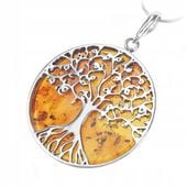 DRZEWKO SZCZĘŚCIA z BURSZTYN łańcuszek 925 PREZENT