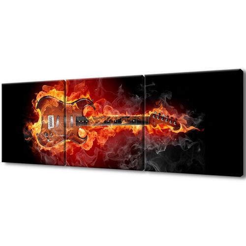 Obraz Tryptyk 150X50 Płonąca Gitara Płonąca Gitar na Arena.pl