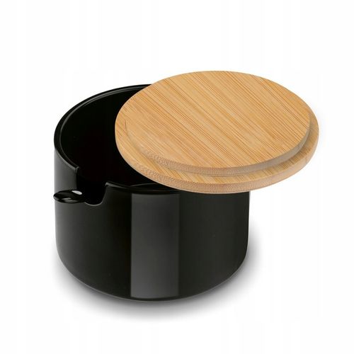 Czarna CUKIERNICA +ŁYŻECZKA pojemnik na CUKIER z bambusową POKRYWKĄ 350ml na Arena.pl