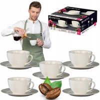 FILIŻANKI DO KAWY BIAŁE ZESTAW KOMPLET 6OSÓB PORCELANA ZE SPODKIEM AMBITION