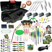 WYPEŁNIONA SKRZYNKA WĘDKARSKA zestaw 155 akcesoriów spinning spławik