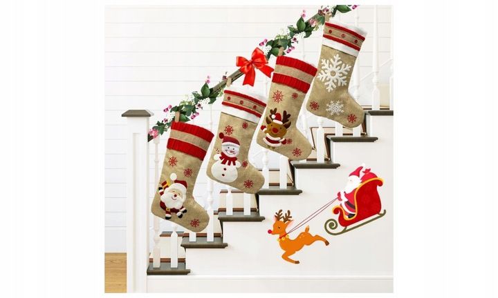 4x SKARPETY Skarpeta ŚWIĄTECZNE PREZENTY KOMINEK OZDOBNA GWIAZDOR DEKORACJA zdjęcie 4