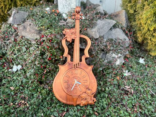 Skrzypce zegar ścienny drewniany w drewnie na prezent muzyka wystrój domu na Arena.pl