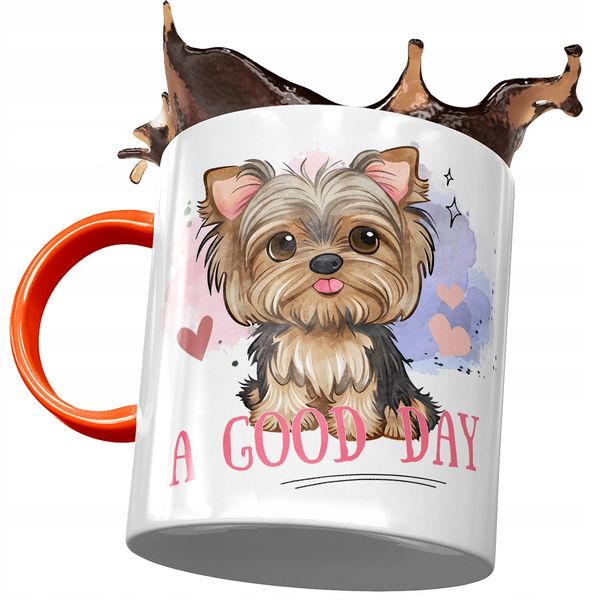 Kubek Pomarańczowy Z Pieskiem Psem Słodki Prezent Z Nadrukiem Ze Zdjęciem zdjęcie 1