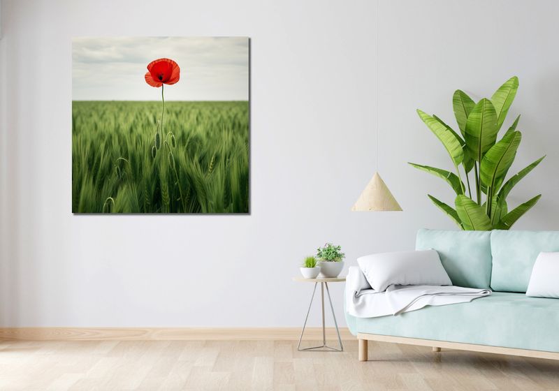 Obraz 100x100cm Samotny Mak na Polu zdjęcie 2