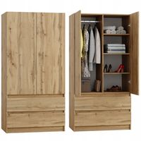 SZAFA DĄB WOTAN GARDEROBA DUŻA NA UBRANIA OTWIERANA 2 SZUFLADY 90cm