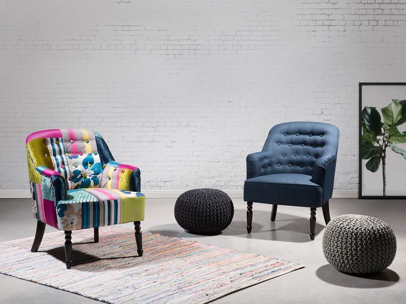 Fotel patchwork niebieski MANDAL zdjęcie 2